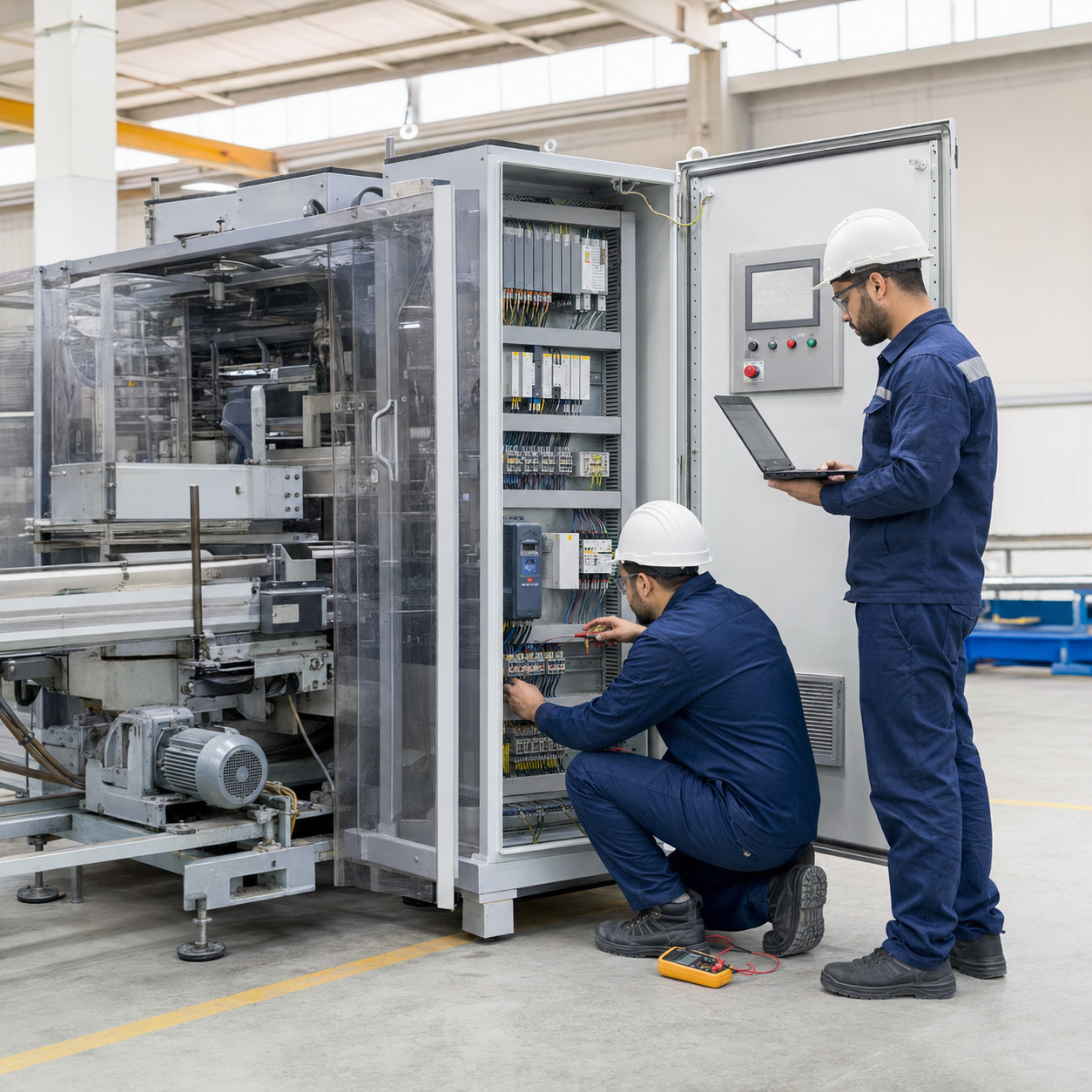 Diamond Technology engineers upgrading the control panel of an industrial machine
