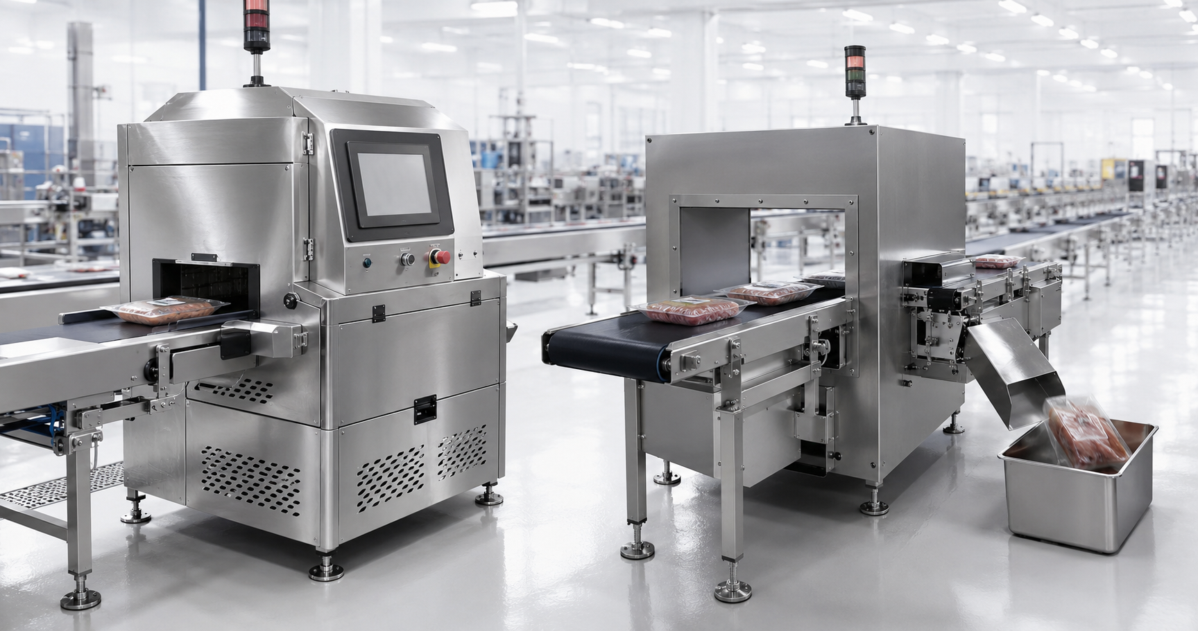 Industrial production-line inspection system representing X-ray and metal detection solutions
